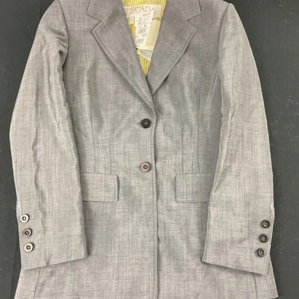 NWT ESCADA Margaretha Ley Women's Light Grey Plaid Wool Jacket Blazer